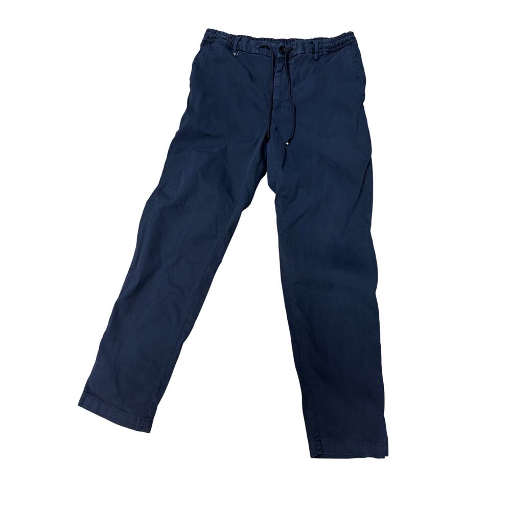 Hugo Boss Men's Trousers Navy Blue Stretch Drawstring Elastic Waist Pants Sz 32R